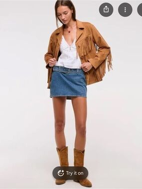 Dark Blue Denim Mini Skirt with Belt- shorts under